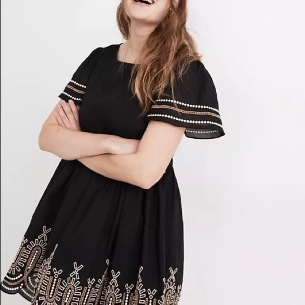 Madewell Embroidered Puff Sleeve Mini Dress